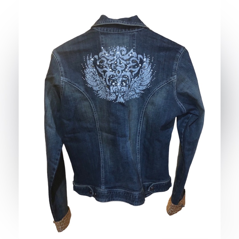 Vintage Rock 47 by Wrangler Denim Jacket Embellished back Animal print cuffs L